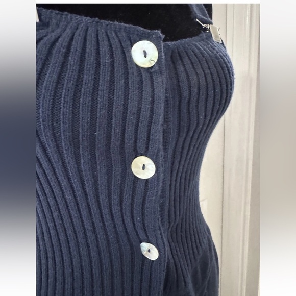 Brazeau Tricot Knit Overall Jumpsuit Sz S Made In USA Navy Blue Cotton Lux Boho - Picture 10 of 11